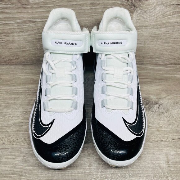 Nike Alpha Huarache Elite 4 Mid Baseball Cleats Men's 7.5 White Black FD2744-101 - Picture 2 of 11